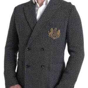 Dolce & Gabbana GRAY LOGO EMBROIDERY DOUBLE BREASTED BLAZER